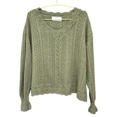 状態良し カーキ色 エンブロイダリー ニット 春/秋用 ニット Tシャツ