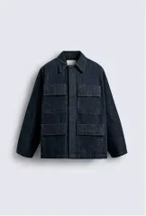 M) ザラ 25fw リラックスフィット ポケット デニム ジャケット 4470 340 生デニム