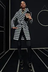 バルマン ベルト付き レディース ツイード コート