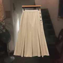 ヴィンテージ ベージュ コーデュロイ サイド ボタン ロング スカート