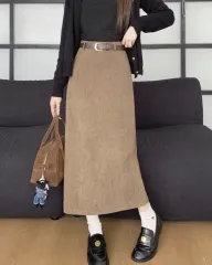 コーデュロイ Hライン バックスリット ベルト スカート ロング丈 2 (M L)(2COLOR)