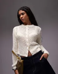 トップショップ レディース アウター カーディガン ニット Topshop knit stichy cardigan in buttermilk Buttermilkのサムネイル