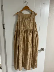 (日本ヴィンテージ)ノースリーブ ONE PIECE ベージュ コットン レーヨン Long M