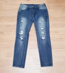 ダメージジーンズ インディゴ ヴィンテージ ストレッチ デニム ジーンズ 新品 出品