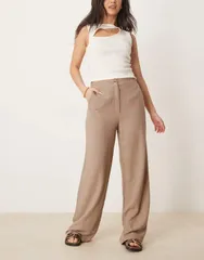 エイソス レディース ボトムス カジュアルパンツ ストレート パンツ リネン ASOS DESIGN relaxed straight leg pants with linen in mocha Mocha モカ