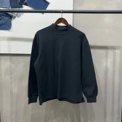 (100) UNIQLO U カジュアル ベーシック 無地 モックネック ブラック 長袖 Tシャツ