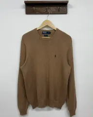 L ポロ ラルフローレン ベージュ クルーネック コットン ニット セーター