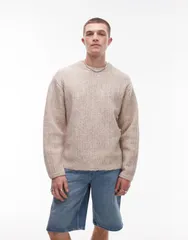トップマン メンズ アウター ニット・セーター クルーネック セーター Topman crew neck sweater in oat rib Oatのサムネイル
