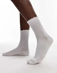 トップショップ レディース アンダーウェア 靴下 フリル リブ Topshop ribbed ruffle socks WHITE ホワイトのサムネイル