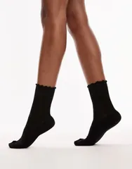 トップショップ レディース アンダーウェア 靴下 リブ Topshop ribbed frill socks Black ブラックのサムネイル