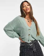 オンリー レディース アウター ニット・セーター ボタンダウン リブ カーディガン ダウン ニット Only ribbed knit button down cardigan LIGHT GREEN グリーン