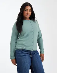 オンリーカーブ レディース アウター カーディガン ONLY Curve button through cardigan in light Chinois green グリーン