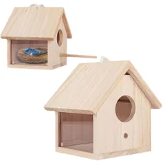 屋外 鳥小屋 アクリル 巣箱 バードハウス 鳥の巣 天然木材 鳥かご 野鳥 SALUDABLE 観察