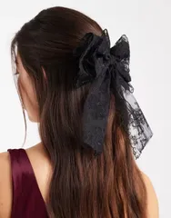 エイソス レディース アクセサリー レース ASOS DESIGN XLace hair bow Black ブラックのサムネイル