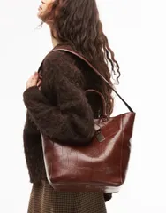 エイソス レディース バッグ ASOS DESIGN croc textured angular tote in tan タンのサムネイル