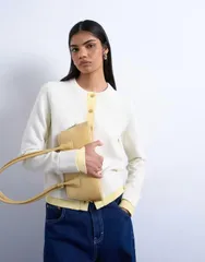 トップショップ レディース アウター カーディガン ニット Topshop knit double layer cardigand yellow IVORY アイボリーのサムネイル