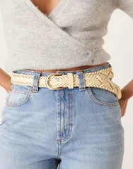 エイソス レディース アクセサリー ベルト ジーンズ ASOS DESIGN waist and belt jeans belt in buttermilk weave and gold hardwaのサムネイル