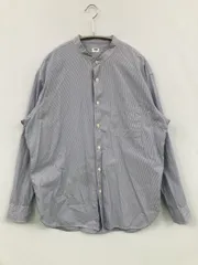 UNIQLO ユニクロ シャツ/ブラウス M ブルー コットン ストライプ柄 ミドル丈 長袖 スタンドカラー