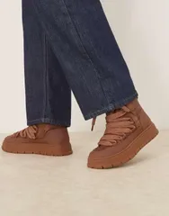 エイソス レディース シューズ ブーツ・レインブーツ ナイロン レース ASOS DESIGN Arrow nylon lace up snow boots in chocolate チョコレートのサムネイル