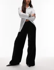 エイソス レディース ボトムス カジュアルパンツ ワイドレッグ ベルベット ASOS DESIGN textured velvetailored wide leg pants Black ブラック