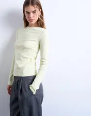 トップショップ レディース トップス Tシャツ Topshop long sleeveryday tee in sage GREEN グリーンのサムネイル