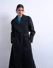 トップショップ レディース アウター コート Topshop dropped belt longline formal coat gray グレーのサムネイル