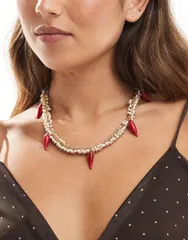 アクセサライズ レディース アクセサリー ネックレス・チョーカー・ペンダントトップ レース Accessorize statement chilli and pearl charm beaded neのサムネイル