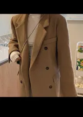 キャメル ダブル ボタン ロングコート