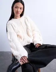 トップショップ レディース アウター カーディガン ニット Topshop knit premium chunky 2tone cardigand ecru Mono エクリュのサムネイル