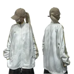 アディダス 白 GOLD 3本線 オーバーサイズ トラックジャージ L