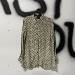 VTG ヴィンテージ 100% シルク ハウンドトゥース CHECK パータン 長袖 シャツ