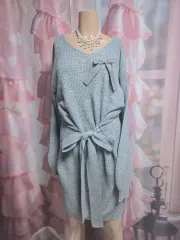 GRL 華奢フィット ウエストリボン結び Vネック ニット ONE PIECE