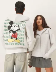 エイソス メンズ アウター パーカー・スウェット プリント スキューバ パーカー ASOS DESIGN unisex oversize Disney scubastyle fabric zipup hoodie with Mickey Mouse print