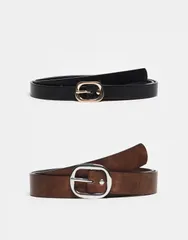 エイソス レディース アクセサリー ベルト ジーンズ ASOS DESIGN waist and hip 2 pack skinny and wide jeans belt and chocolateのサムネイル