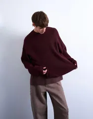 トップマン メンズ アウター ニット・セーター オーバーサイズフィット Topman oversized fit crew sweater Burgundy バーガンディのサムネイル