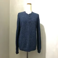 エディー・バウアー ネイビー ブルー ボタン 長袖 ニット ヘンリーネック ユニセックス