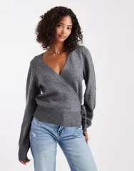 エイソス レディース アウター カーディガン ニット ASOS DESIGN knit wrap cardigan Gray グレーのサムネイル