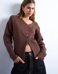 トップショップ レディース アウター カーディガン Vネック ニット Topshop knit V neck longline compact fitted waist cardigan in choのサムネイル