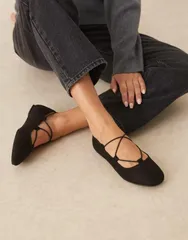エイソス レディース シューズ オックスフォード スエード ASOS DESIGN Lagos elastic ballet flatsuedette Black suedette ブラックのサムネイル