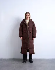 トップショップ レディース アウター ジャケット・ブルゾン Topshop longline techy puffer jacket in chocolate チョコレートのサムネイル