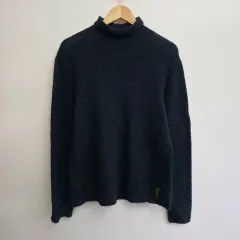 L ポロ ラルフローレン ラムウール ハーフネック ネイビー ニット