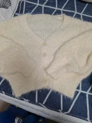 アイボリー アンゴラ クロップド カーディガン