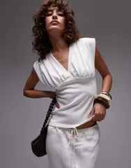 トップショップ レディース トップス Tシャツ Vネック ノースリーブ Topshop vneck sleeveless structured top IVORY アイボリー