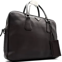 極美品 PRADA プラダ 白タグ サフィアーノレザー ブリーフケース ビジネスバッグ トートバッグ ダークブラウン A4 PC収納可能 自立 三角ロゴ プレート メンズ 男性 紳士 通勤 仕事 出張 営業 冠婚葬祭 フォーマル 高級 ギフト