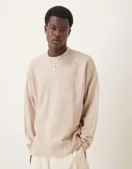 エイソス メンズ アウター ニット・セーター クルーネック セーター ニット ASOS DESIGN oversized brushed knit crew neck sweater in stoneのサムネイル