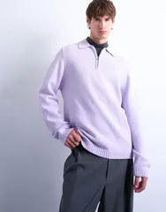 トップマン メンズ トップス ポロシャツ Topman standard fit zip polo shirt in lilac LILAC ライラックのサムネイル