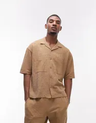 トップマン メンズ トップス ポロシャツ ジャージー Topman crop fit button up jersey shirt with stripe in mustard マスタードのサムネイル