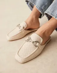 エイソス レディース シューズ スリッポン・ローファー ASOS DESIGN Wide Fit Mosaic flat loafers mules in offwhite weave Offwhitのサムネイル