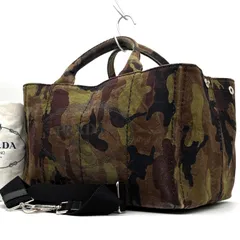 美品 PRADA プラダ カナパ L トートバッグ 2WAY ショルダーバッグ 斜め掛け キャンバス カモフラージュ 迷彩 ミリタリー カーキ グリーン A4収納 特大 自立型 マザーズバッグ 旅行 出張 白タグ メンズ レディース ユニセックス