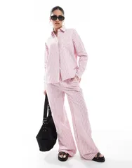 スリードベア レディース ボトムス カジュアルパンツ ストレート Threadbare drawstring straight leg pantstripe part of a set PINK ピンク